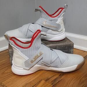Nike LeBron Soldier 12 SFG Light Grey Red Basketball Sneakers Mens 12